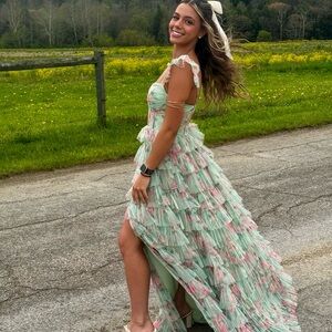 Windsor Green and Pink Prom Dress